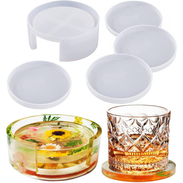 10 stk. Coaster Resin Molds Set Silikon Coaster Oppbevaringsboks M