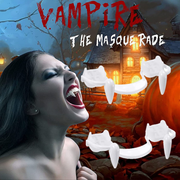 2 stk tilbagetrækkelige Halloween vampyr lysende hugtænder, genanvendelig bule