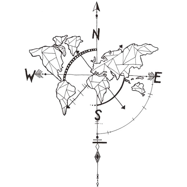 2-osainen Origami-maailmankartta seinätarra Nautical Compass -tarra