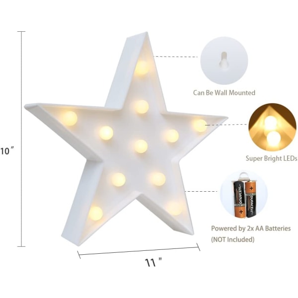 Star Marquee-skiltlys, varmhvit LED-lampe - batteridrevet