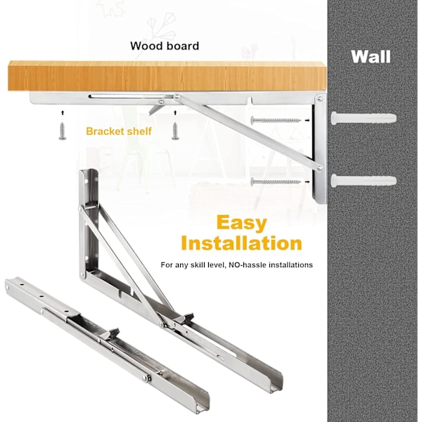 2 st 450 mm väggmonterade fällbara konsoler i rostfritt stål, fällbara konsolhållare kraftiga fällbara hyllkonsoler, vikbara