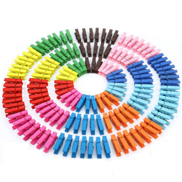 Mini fargerike klesklyper av tre 3,5 cm - Sett med 50 små tre