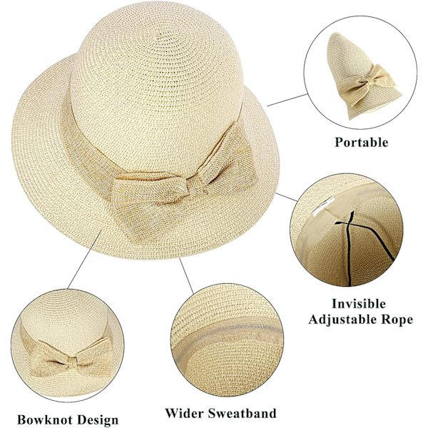 Damer Foldbar Halm Solhat Rulle Krem Sommer UV Strand Solhat