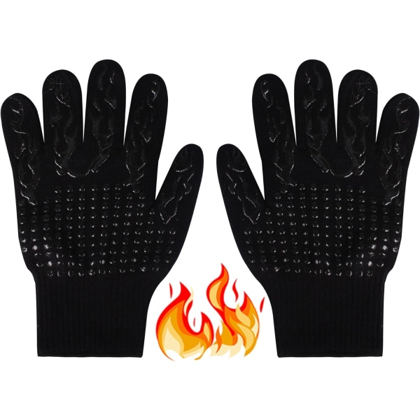 Black - 1 Pair BBQ Gloves for Smoker - Fire Resistant - Heat Resi