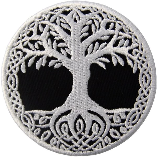 Embroidered patch in the shape of Yggdrasil, the tree of life in