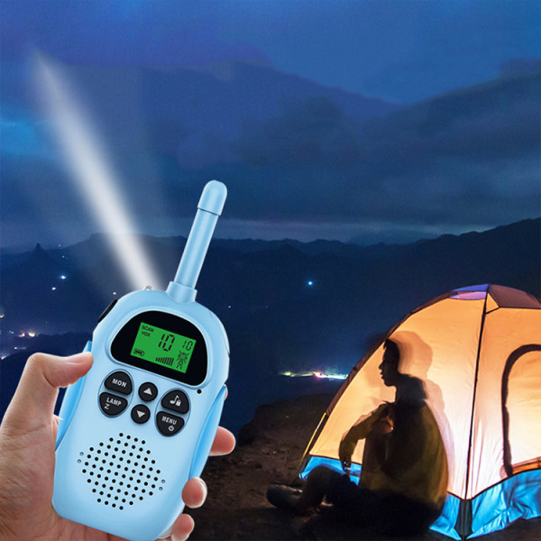 Langtrækkende genopladelig walkie talkie, en blå og en pink to