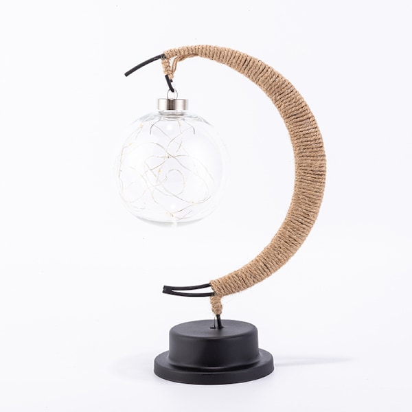 LED Måneformet Lys Batteriboks Hamp Reb Jern Rattan Bold Bal