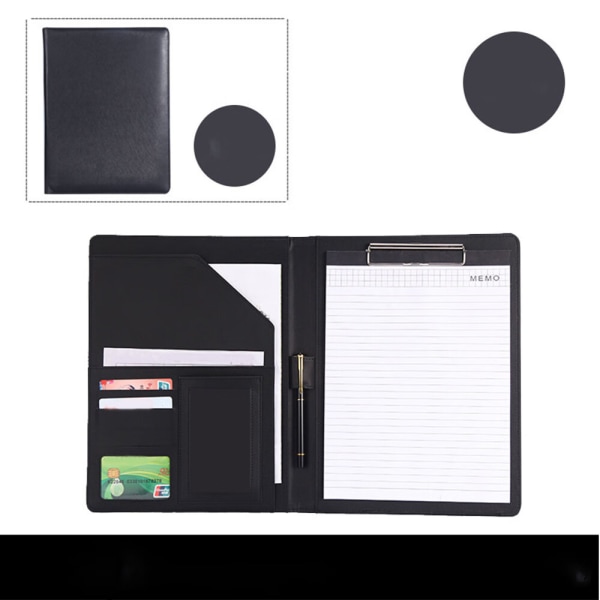 (sort) Herre Mappe, Læder Konference Mappe, A4 Klemmbrett, D