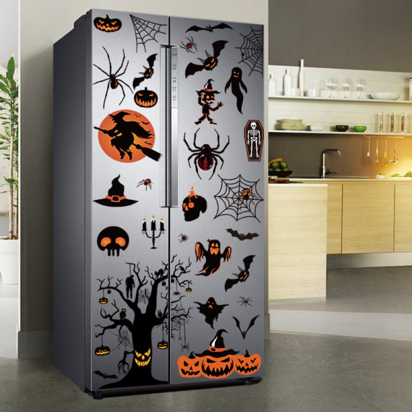 8 ark Halloween vindusdekaler, tosidige skumle flyttbare W