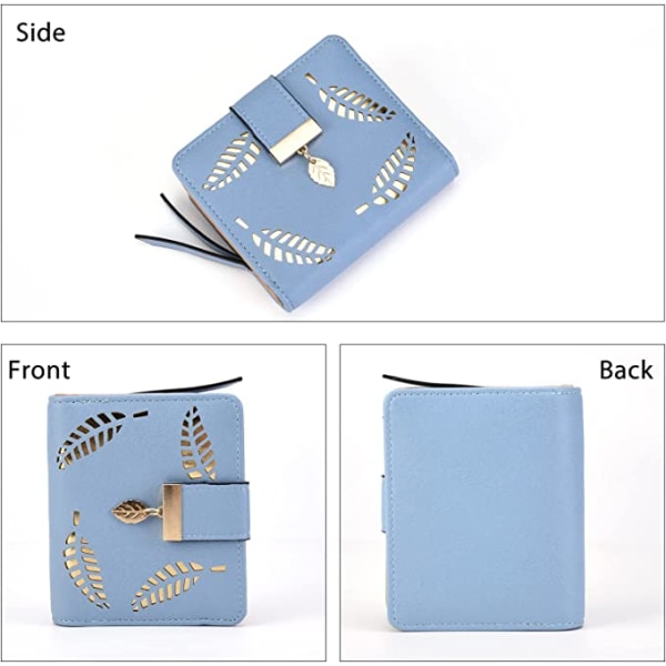 Dame-lommebok med to sider (blå), liten kompakt PU-skinn
