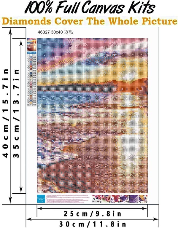 Fyrkantig 5D Diamantbroderi Full Kit, Full Beach Diamond Cross