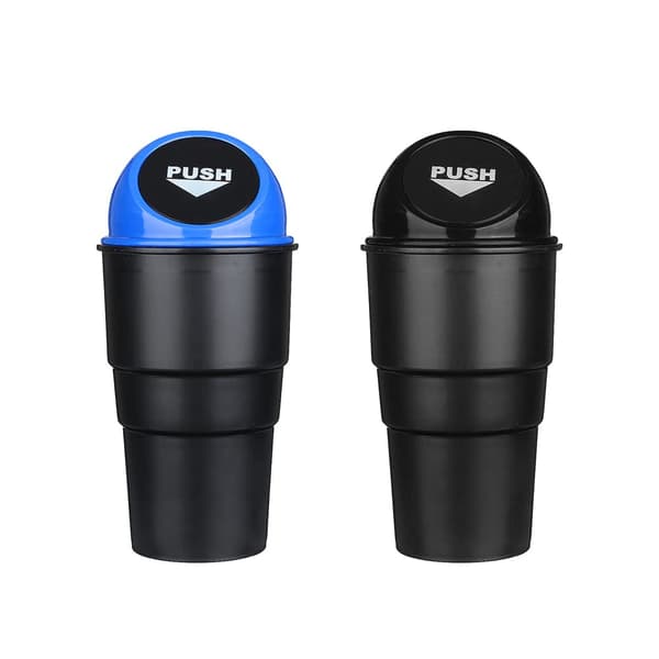 Set med 2 mini søppelbøtter i plast - svart og blå