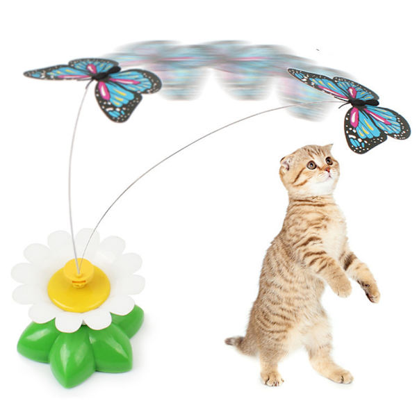 1 st katt leksak elektrisk fågel runt blommor husdjur leksak flygande katt fjäril katt teaser pinne