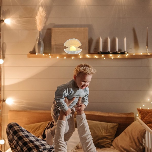 Snäckskalspärla i snäckskalslampa, nattlampa stämningslampa bärbar snäckskalspärllampa LED-lampa för sovrum vardagsrum