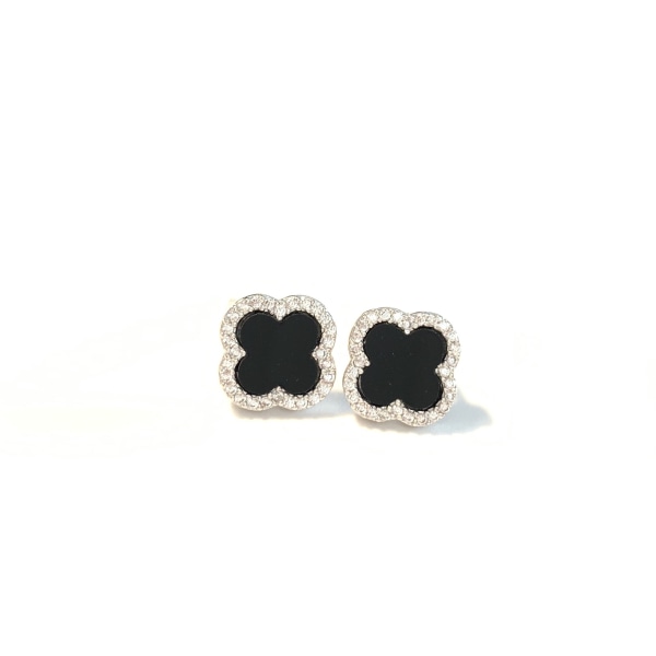 925 sterling silver inlaid black agate clover drilled earrin