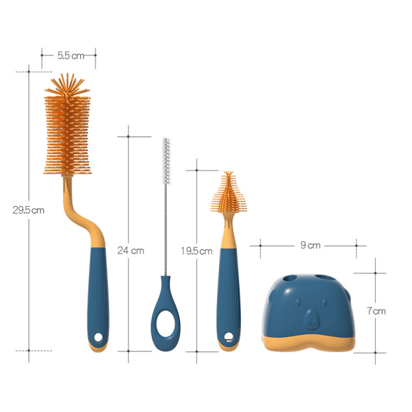 4-delt silikone flaskebørste 360 graders rotation baby sut