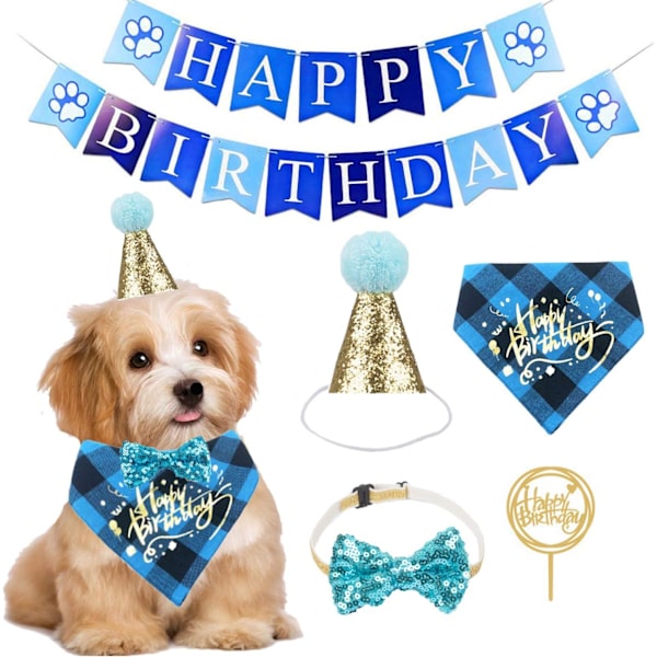 Hunde bursdag bandana, blå, hund 1. bursdagsfest rekvisita
