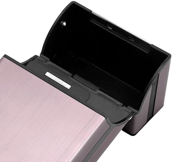 3 lette aluminiums sigarettbokser (grå, rosa, gull)