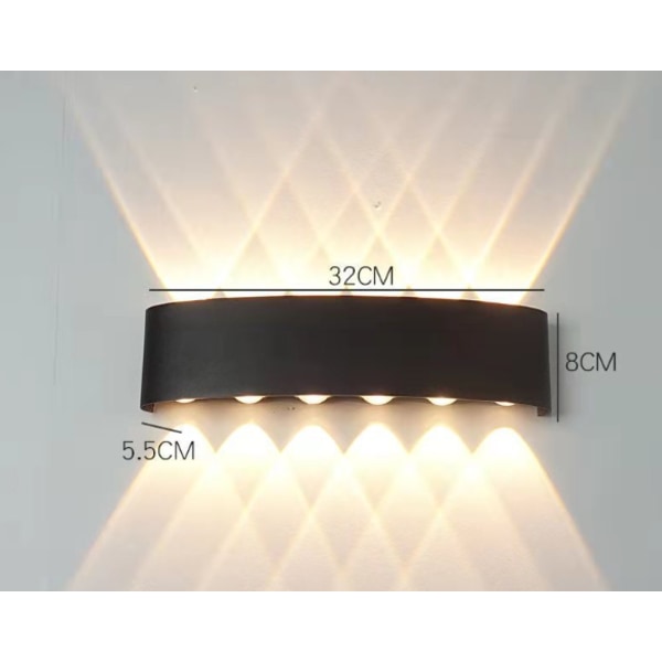 Vit LED-vägglampa för inomhusbruk 12W Varmvit, modern aluminiumvägg