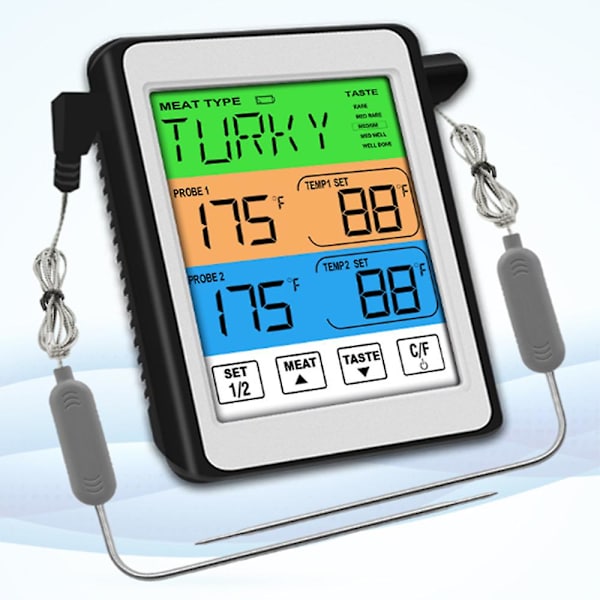 Kødtermometer, med 2 sonder, med LCD-display