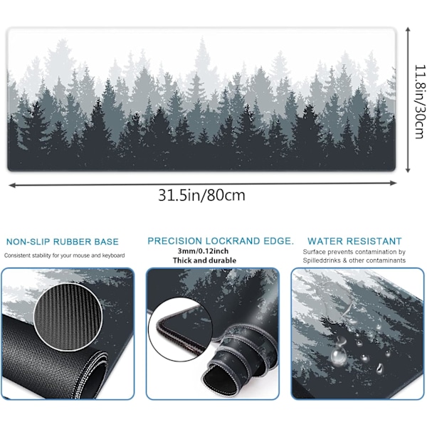 Gaming Mousepad Skovbaggrundsmønster 31,5 x 11,8 x 0,12 Tommer Mousepad Lang Udvidet Mousepad Skrivebordsmåtte Skridsikker