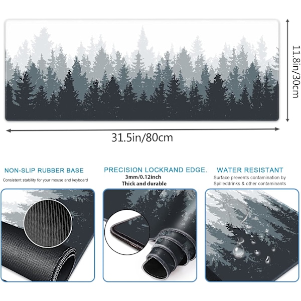 Spelmusmatta med skogsbakgrundsmönster 31,5 x 11,8 x 0,12 tum Musmatta Lång Utökad Musmatta Skrivbordsmatta Halksäker