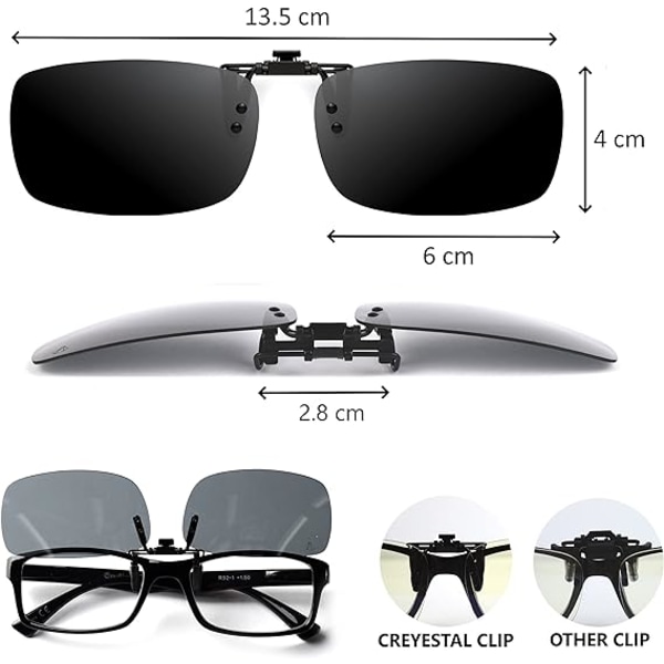 Pakke med 2, polariserede solbriller, flip-up og ultra-lette, over-th