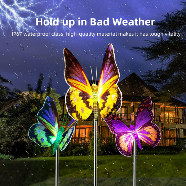 Outdoor Solar Garden Lights, 3 Pack Solar Butterfly koristeellinen Li