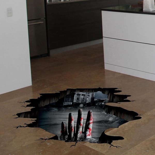 Halloween Golv Dekaler 3D Läskig Blodig Hand Klor Golv Vägg