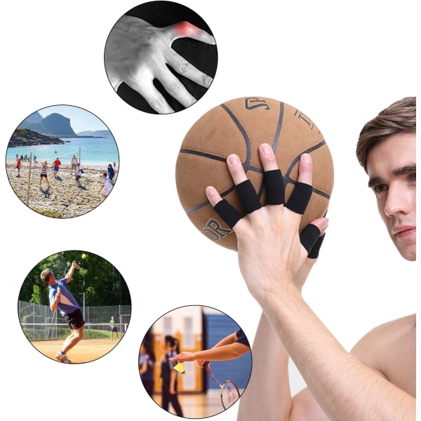 Sort - 10 elastiske fingerbeskyttere til basketball og volleyball s
