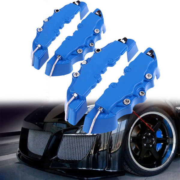 4x sininen 3D-tyylinen etu+taka auton levyjarrusatulan cover osat B