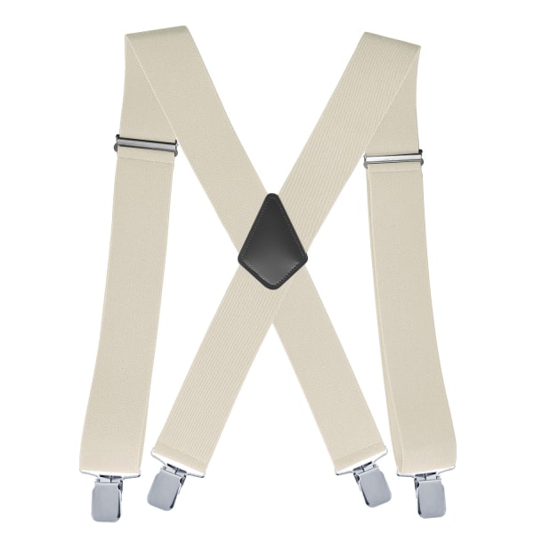 Melkehvit - Mote Suspender for menn med klips - Elastisk justerbar 1