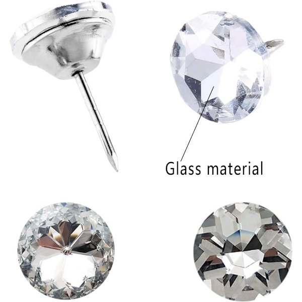 Pakke med 60 dekorative krystalnegle 20mm (30stk) 25mm (30stk) Møbelsøms 2 stilarter Møbelsøms til sofa, hovedgærde, vægdekoration