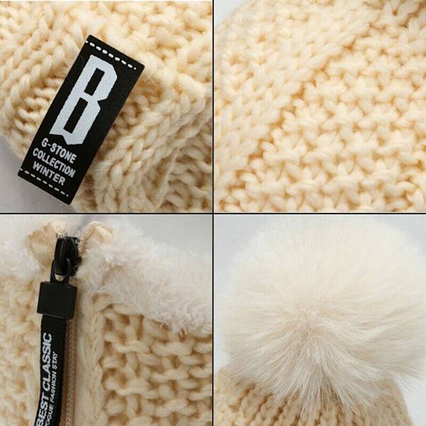 1 topp ull stickad hatt skidhatt set vindtät vinter utomhus Beige