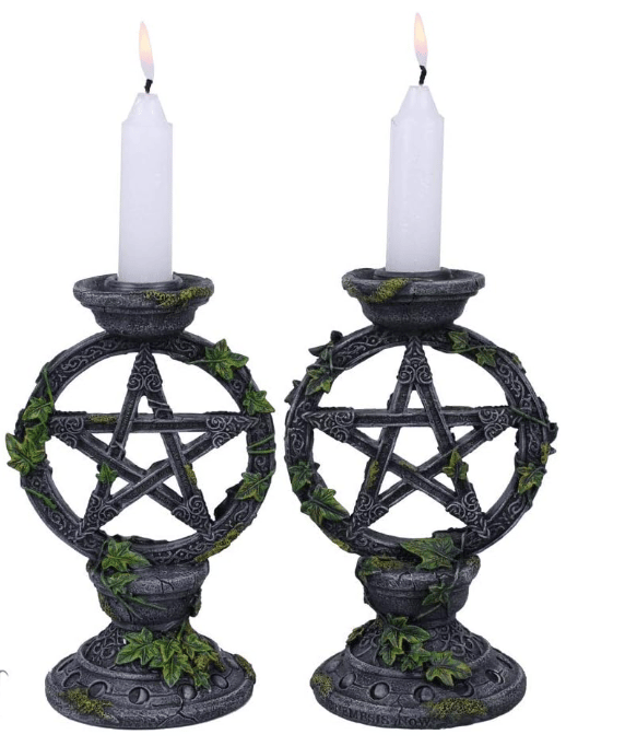 Pentagram - Set med två häx-ljusstakar 15 cm