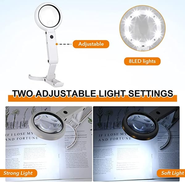 Lighted Magnifier - Bærbar Lighted Magnifier 5X, 11X Magnifier