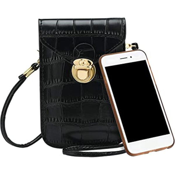 Musta, puhelimen kotelo, puhelimen laukku crossbody PU nahkainen lompakkokassi S