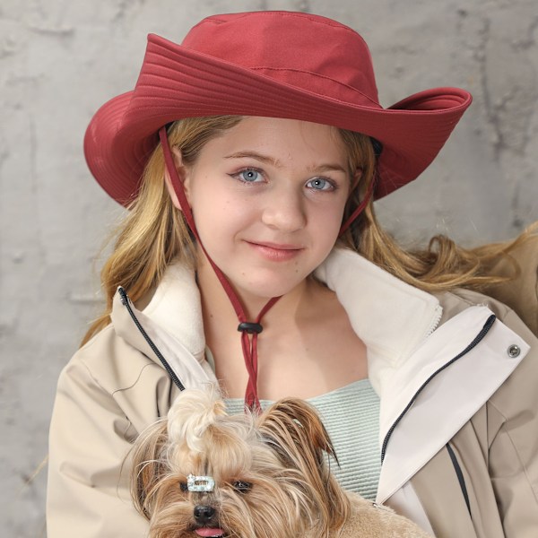 Solhatt, for jente, UV-beskyttelse UPF 50+ (Wine red)
