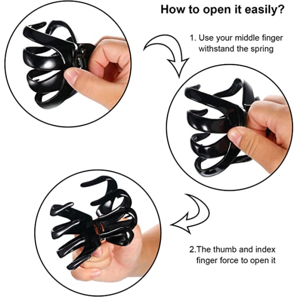 4 store blæksprutteclips (sort, 8 cm) skridsikre edderkoppehårsnåle Octo