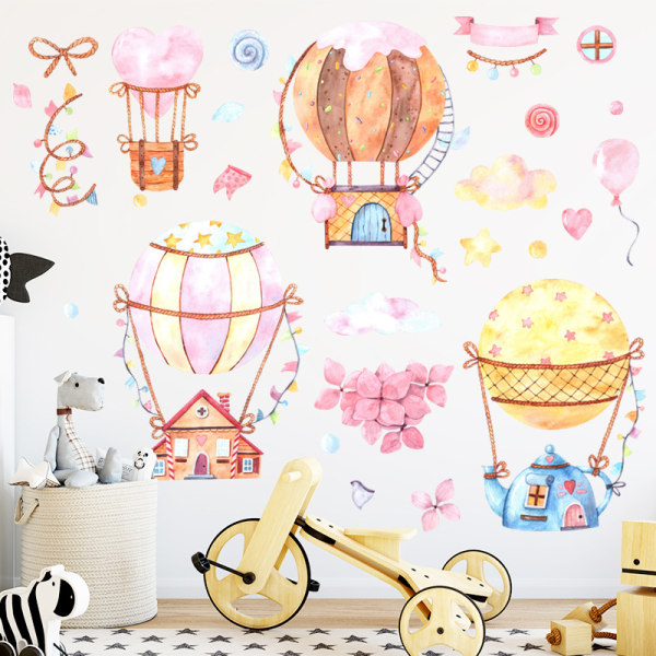 2 stk aftagelige wallstickers tegneserie slik farve varmluftsballon