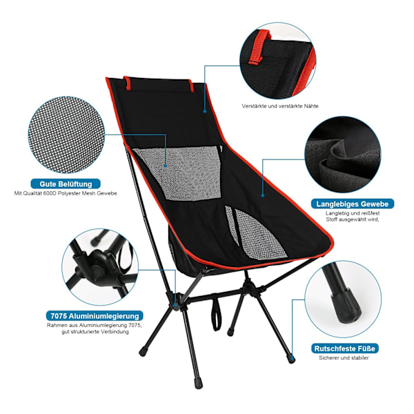 1 kpl (punainen+musta) kannettava retkituoli, ultralight mesh-tuoli
