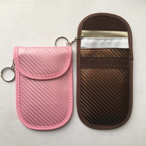 2-pack (rosa+brun) liten Faraday-påse med krokfäste