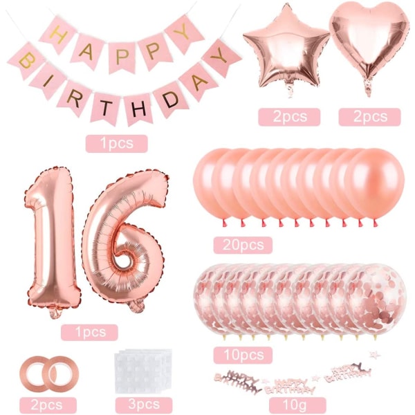 16:e födelsedag, 16:e födelsedag dekoration, 16:e Ballong Decora