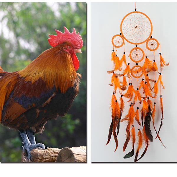 Orange Fjer Fiskenet - Diameter 16cm, Længde 60cm, Håndlavet
