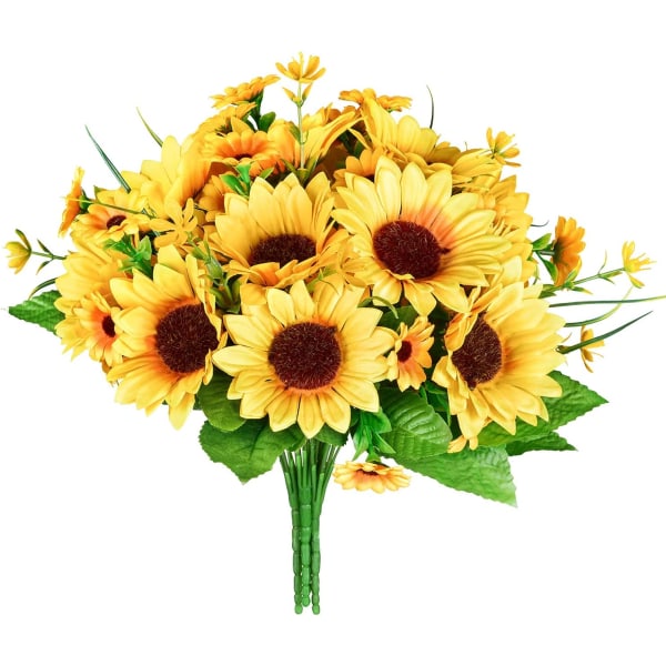 2 stykker kunstige solsikkebuketter, gule blomster til ho