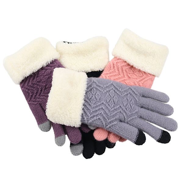 2021 Varma stickade handskar för kvinnor med pekskärm Épaissit Vinter Varma handskar Dam Full Finger Mjuka stretchstickade vantar Guantes（Violet）