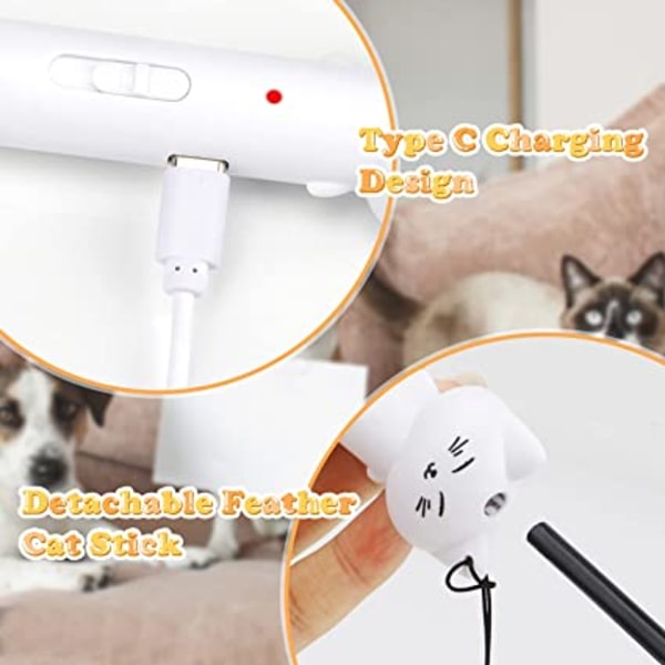 Kattelegetøj LED-pointer, 8 i 1 kattesporingsstav USB genopladelig