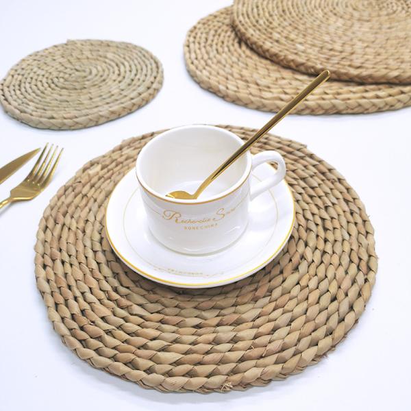 Handvävd Papyrus Rund Matta 25cm (3st), Bordsunderlägg i Halm, Högkvalitativa Vävda Bordsunderlägg, T