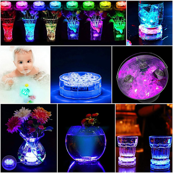 LED-lys, flerfarvet RGB 10-LED-lys, vandtæt undervands-Li