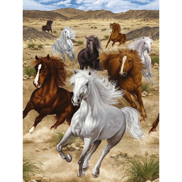 30x40cm, The galloping steeds 5d diamond painted rhinestone embro